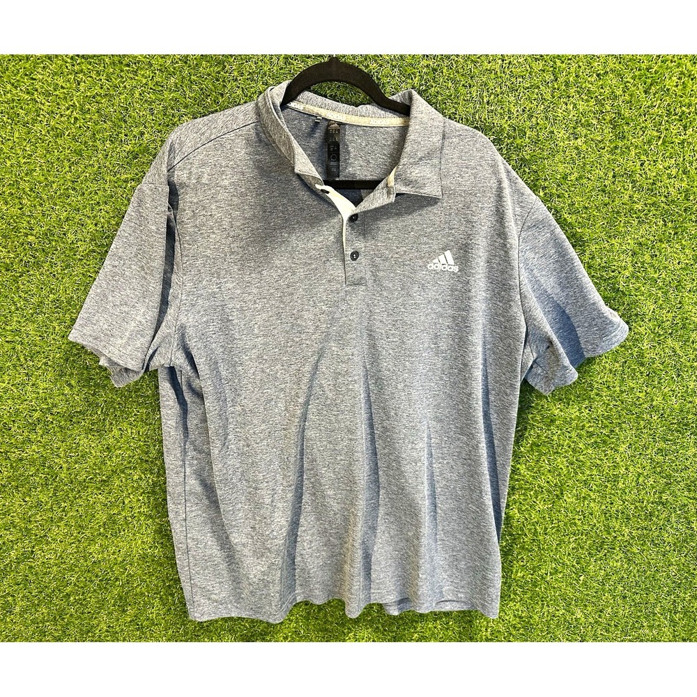 adidas Gray Knit Polo Shirt Solid Collared Button Short Sleeve Men's 2XL